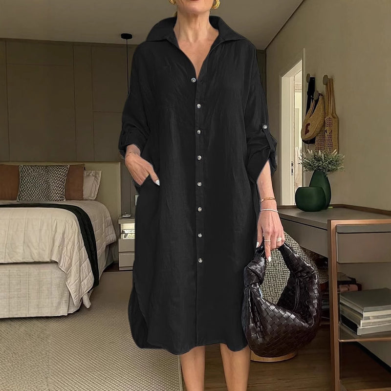 Casual Long Sleeve Linen Shirt Dress artswardrobe