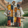 Men's Vintage Spliced Geometry ​​contrasting Linen Shirt artswardrobe
