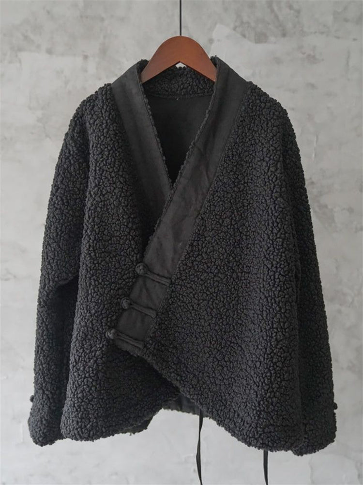 Comstylish Vintage Japanese Style Cozy Fleece Kimono Cardigan