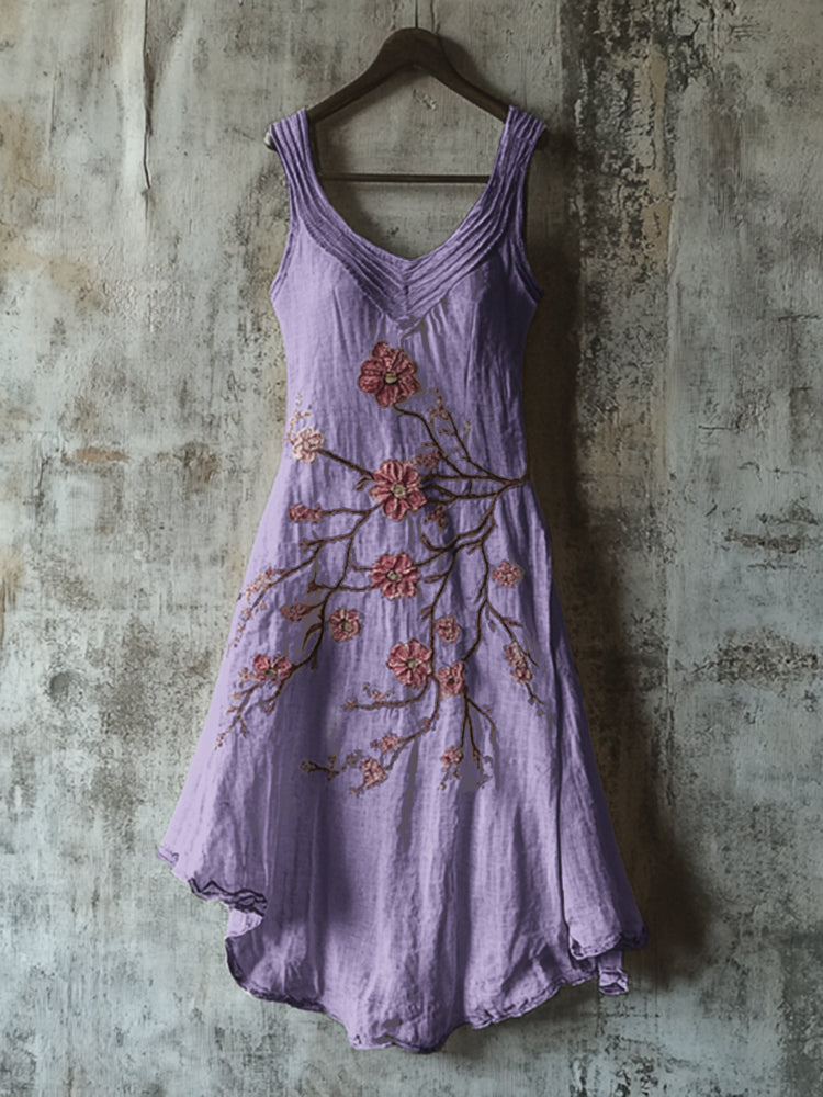Comstylish Vintage Celtic Knot With Cherry Blossoms Pattern Linen Tank Dress