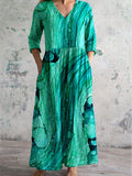 Women's Crew Neck Fluid Art Print Graphic Dress with Pockets