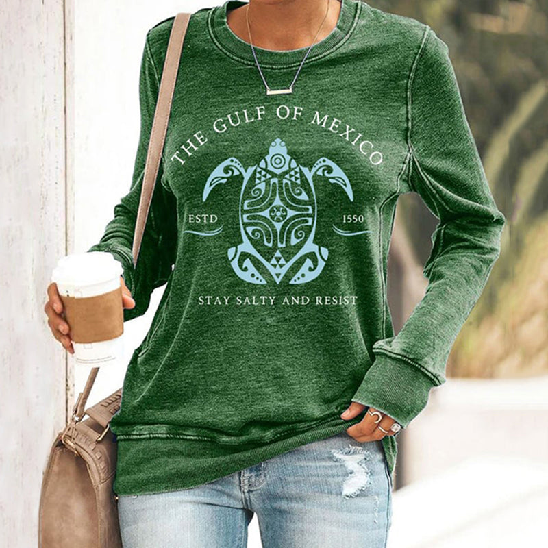 Comstylish Women's Gulf Of Mexico Print Round Neck Sweatshirt