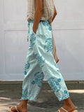Watercolor Sea Turtle Repeat Pattern Printed Women's 100%Cotton Casual Pants