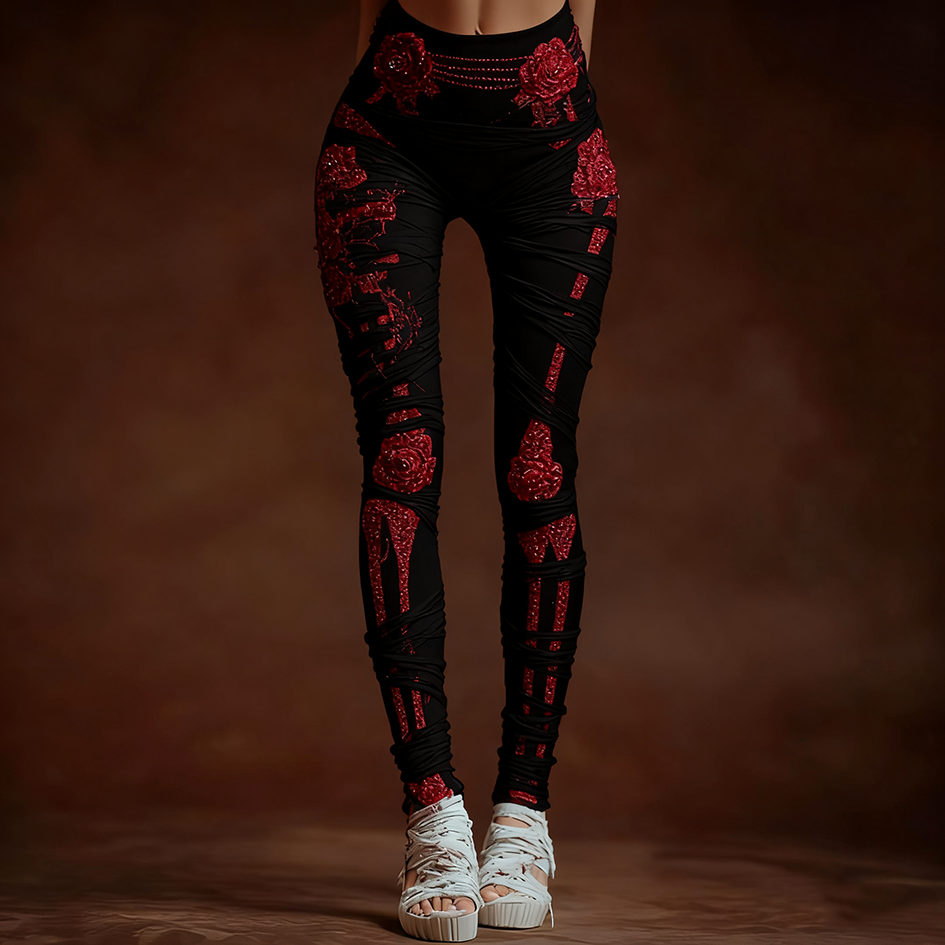 Comstylish Halloween-themed Line Art Women's Knitted Tight-fitting Leggings.