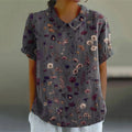 Comstylish Women's Flower Art Print Casual Cotton Linen Shirt