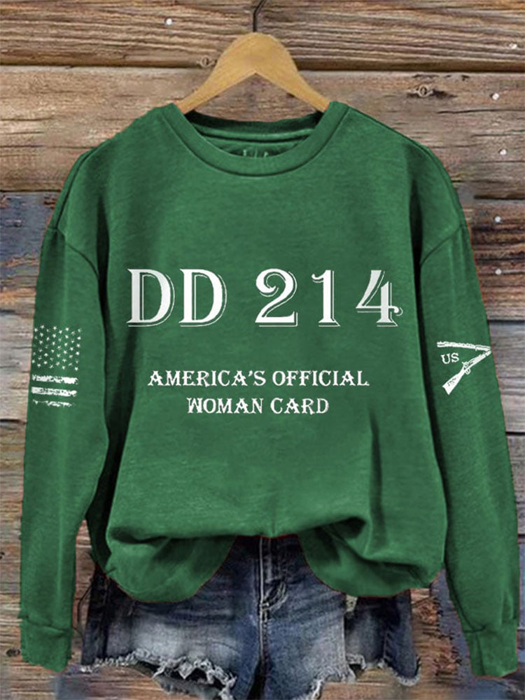 Comstylish Women's Dd214 America Official Man Card Print Crew Neck Sweatshirt