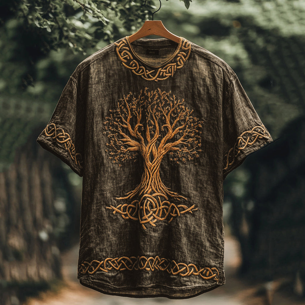 Viking Mythology Celtic Knot Tree Of Life Cotton Linen T-shirt artswardrobe