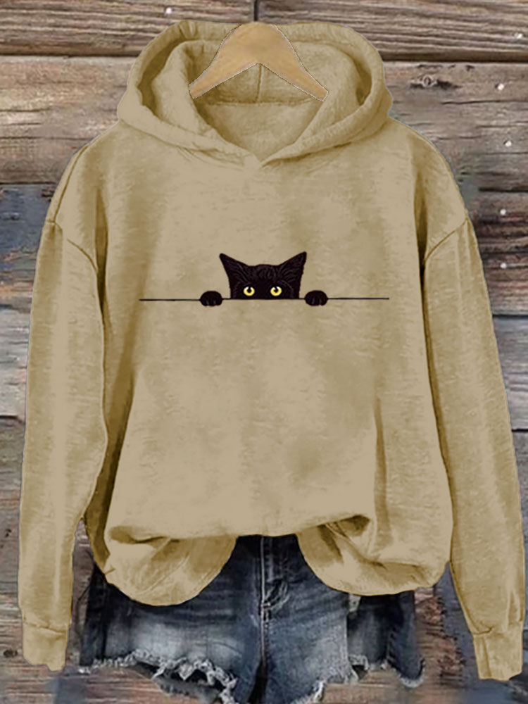 Comstylish Women's Casual Funny Black Cat Print Hoodie
