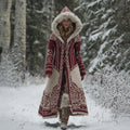 Comstylish Women's Vintage Viking Celtic Knot Pattern Knit Hooded Long Sweater Coat