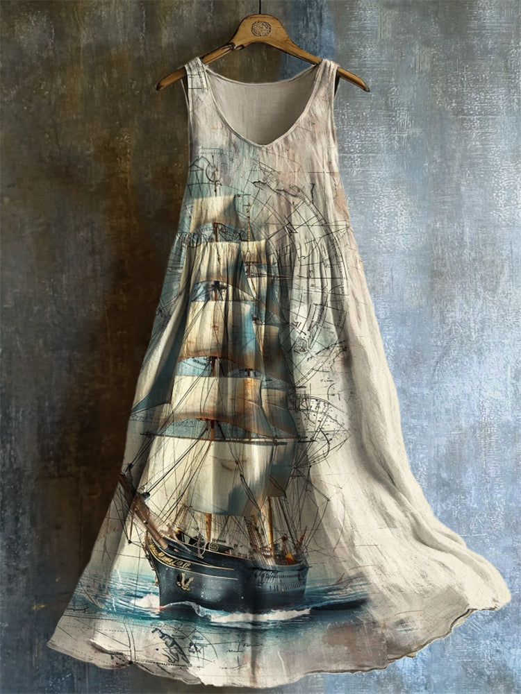 Vintage Ship Navigation Inspired Linen Tank Dress artswardrobe
