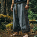 Tribal Viking Celtic Embroidery Art Linen Long Loose Wide-leg Pants artswardrobe