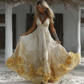 Comstylish Women's Vintage Yellow Rose Camisole Dress