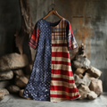 Women's Retro Independence Day Flag Check Short Sleeve Dress artswardrobe