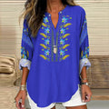 Comstylish Women's Ukraine Embroidered Flower V-neck Linen Blend Blouse