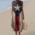 Women's Vintage Flag Print Sleeveless Casual Cotton Dress artswardrobe