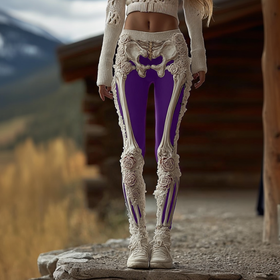 Comstylish Women's Anatomical Style Dark Halloween-themed Knitted Tight-fitting Leggings.