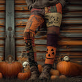 Halloween-themed Knitted Pants With A Patchwork Of Pumpkin-colored Blocks elevenforest