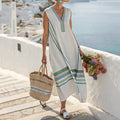 Women's Vintage Stripes Art Linen Tank Dress artswardrobe