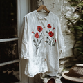 Vintage Floral Embroidery Art Lapel Button Loose Blouse artswardrobe