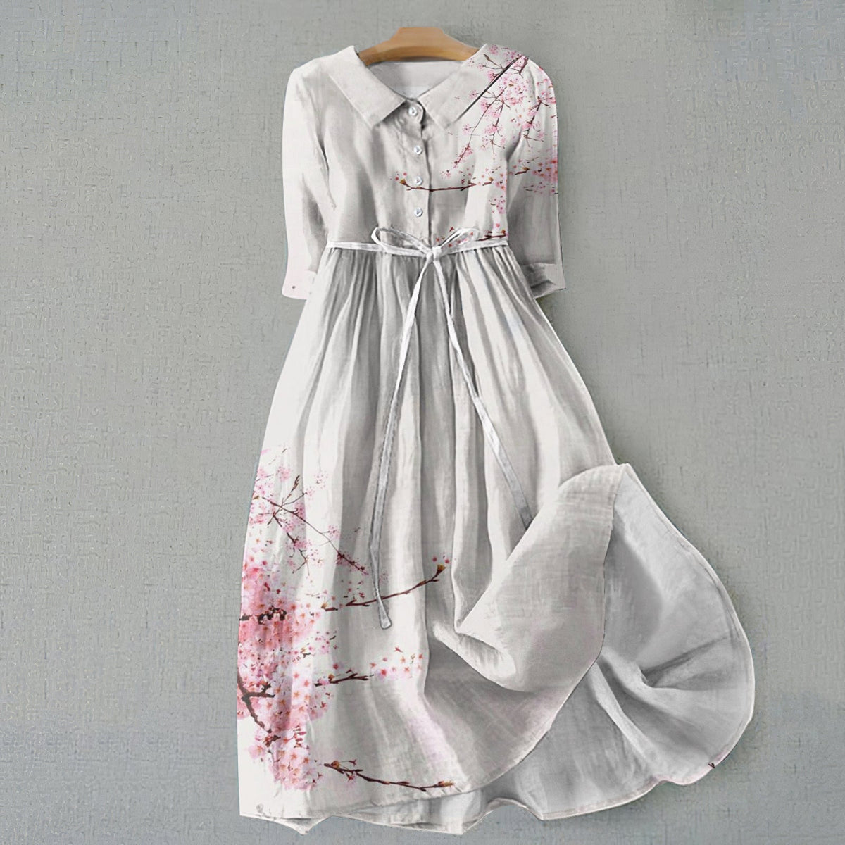 Comstylish Retro Sakura Bloom Graphics Print Lace-Up Dress