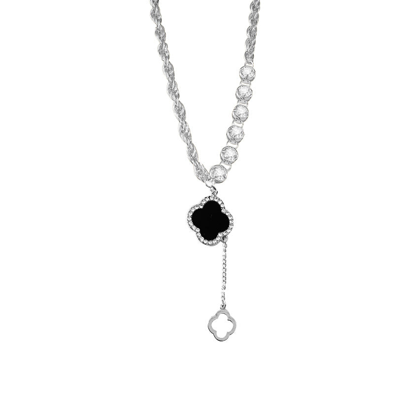 Light Black Four-petal Flower Pendant Necklace Female Niche Design Sweater Chain Flower Necklace Jewelry