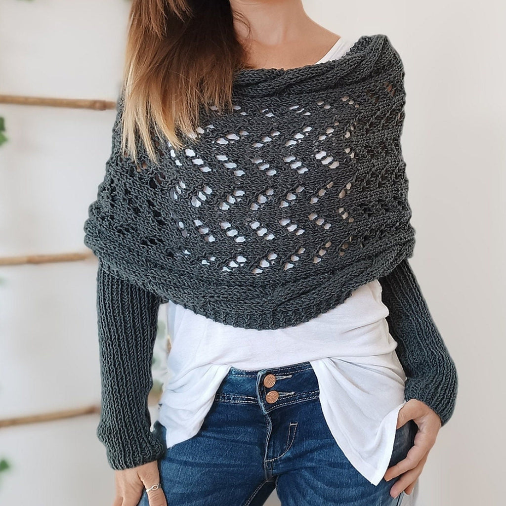KS | Elegant knitted wrap sweater with openwork detail