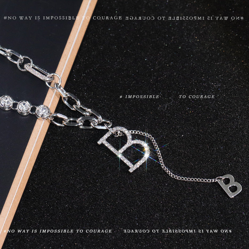 Light Letter Pendant Necklace Sweater Chain Necklace Temperament Diamond B-shaped Metal Necklace Jewelry