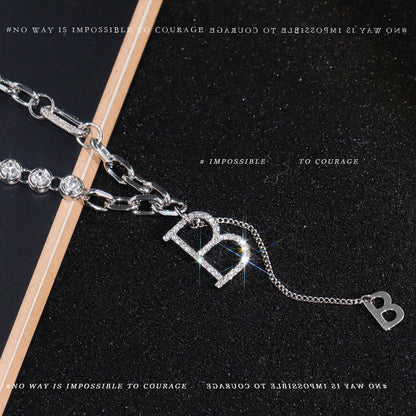 Light Letter Pendant Necklace Sweater Chain Necklace Temperament Diamond B-shaped Metal Necklace Jewelry