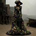 Comstylish Vintage Halloween Floral & Skull Linen Maxi Dress