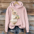 Cute Rabbit With Gift Box  Embroidered Cozy Plush Hoodie