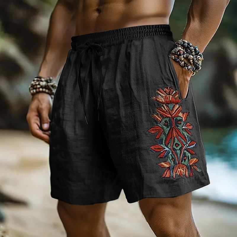 Vintage Vacation Bohemian Linen Ethnic Casual Shorts artswardrobe