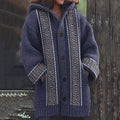 Women's Greek Geometric Jacquard Knit Cozy Hooded Cardigan artswardrobe