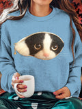 Cute Felt Cat Women's Cozy Sweatshirt elevenforest