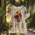 Comstylish Women's Vintage Embroidered Floral Lace Art Blouse