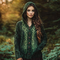 Women's Celtic Knotted Contrast Gradient Button Hooded Pocket Sweater artswardrobe