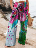 Women's Vintage Lovely Floral Art Printed Cotton And Linen Casual Pants