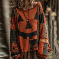 Halloween Pumpkin Face Art Cozy Knit Sweater artswardrobe