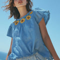 Vintage Sunflower Floral Art Cotton Linen Comfy Shirt artswardrobe