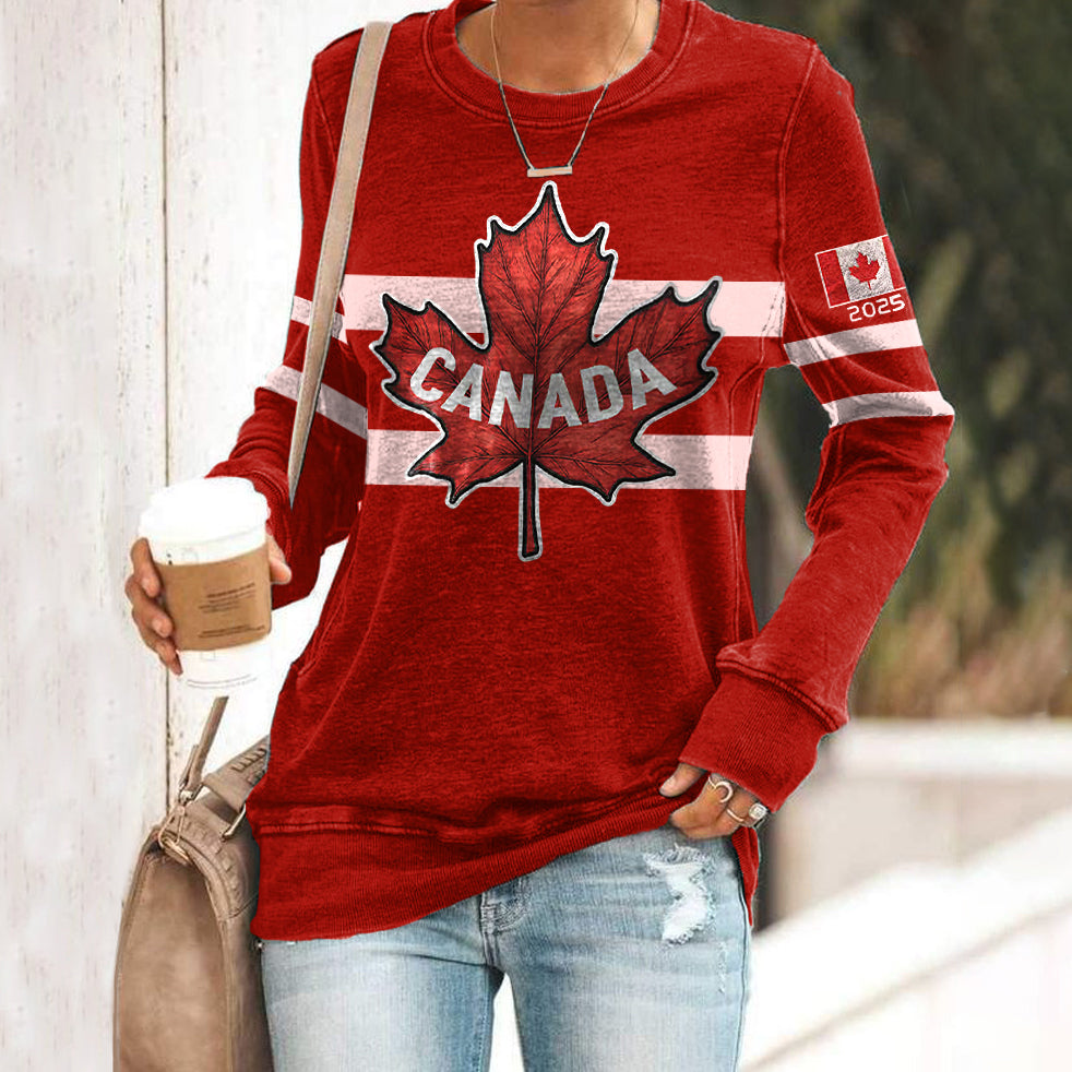 Comstylish Women's Canada Hockey 2025 Canada Flag Print Crew Neck Casual Sweatshirt