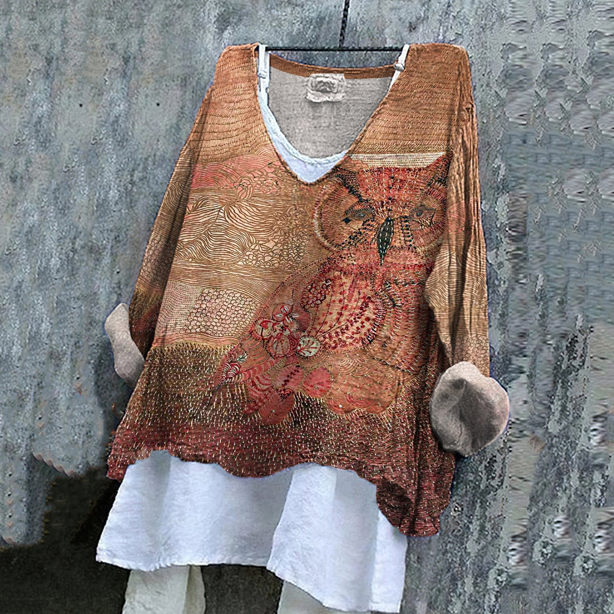 Women's Vintage Owl Embroidered Cotton And Linen Shirt artswardrobe