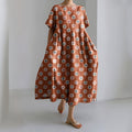 Comstylish Japanese Art Print Short Sleeve Loose Midi Dress