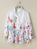 Comstylish Women's Casual Floral Embroidery Print Cotton Shirt