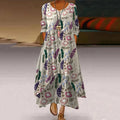 Comstylish Embroidered Art Flower Print Casual Maxi Dress