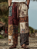 Western Bohemian Style Plant And Flower Pattern Retro Cotton And Linen Loose Wide-leg Pants artswardrobe