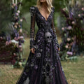 Comstylish Vintage Skull Skeleton And Purple Roses Flowy Maxi Dress
