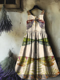 Women's Bohemian Dragonfly Art Print Sleeveless Cotton Pocket Dress