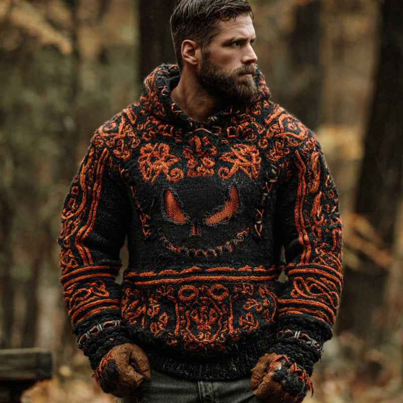 Men's Vintage Viking Halloween Ghost Face Embroidered Hoodie artswardrobe