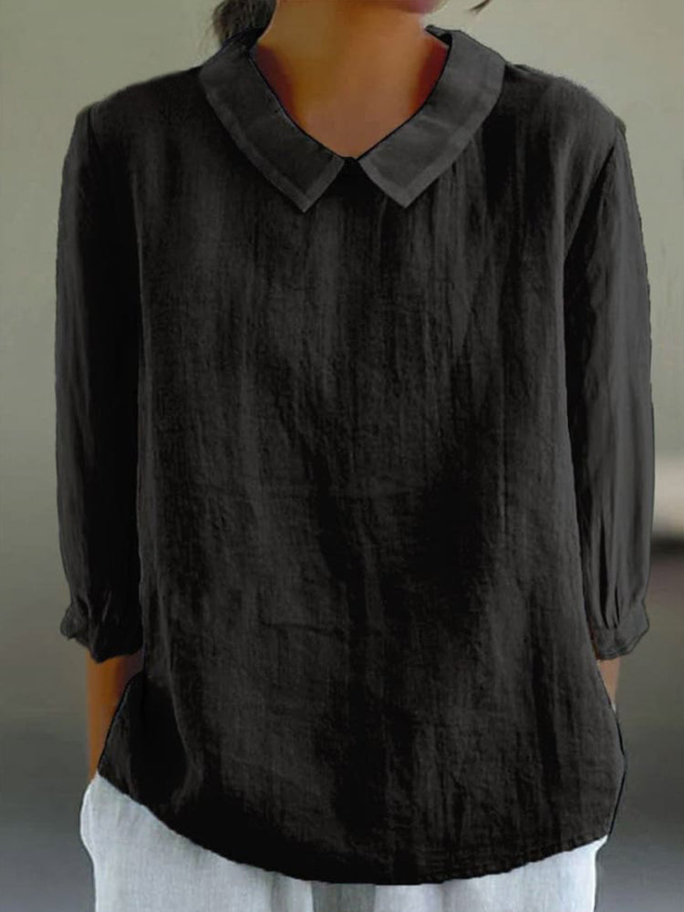 Comstylish Loose Lapel Seven Sleeve Linen Blend Cozy Shirt