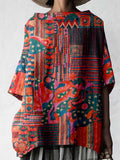 Women's Vintage Boho Pattern Cotton and Linen Top