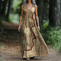 Women's Vintage Geometric Art Print V-neck Tank Midi Dress artswardrobe